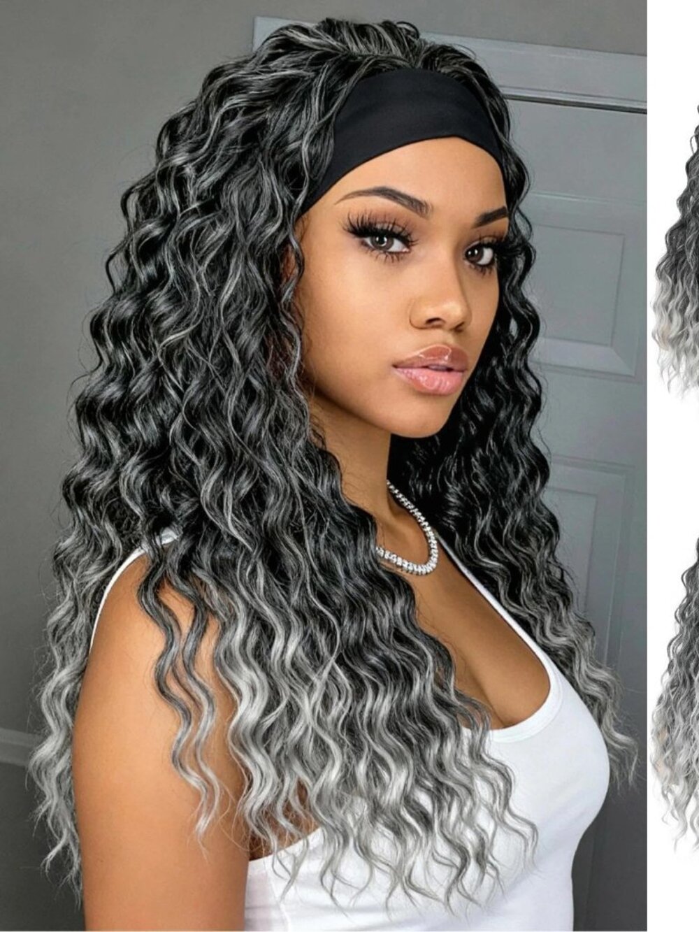 UAmy Hair Headband Wig Deep Wave 20 Inch T1B/Gray